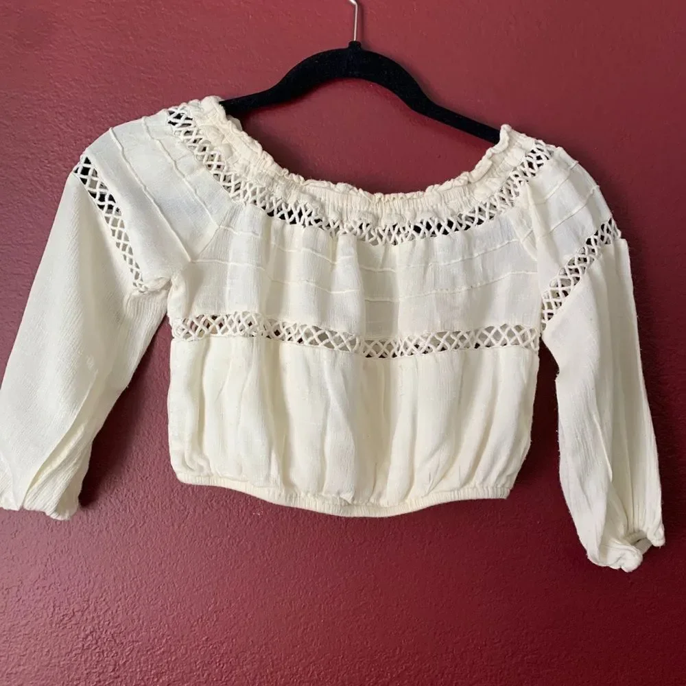 Urban Outfitters cream crouched, cropped off shoulder top, good condition, S